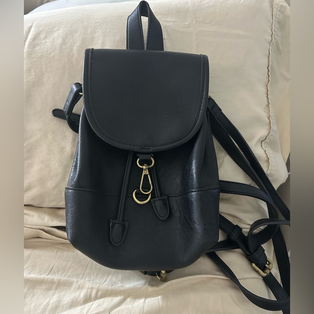 Street Level Black Vegan Leather Backpack from Urban Outfitters